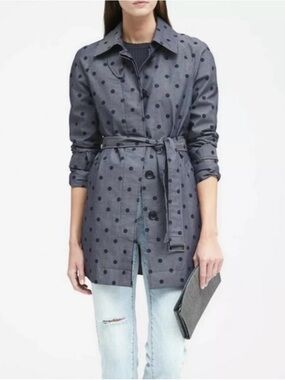 Banana Republic Women's Chambray and Navy Polka Dot Trenchcoat